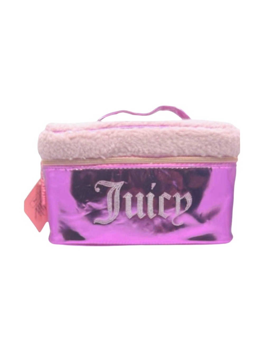 Juicy Couture Pink Metallic Rhinestone Train Cosmetics Case - 9.75” x 5.5” x 6”